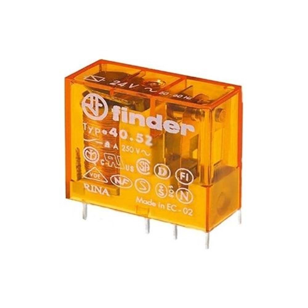Finder 40.52.8.024.0000 2C0 Kontaklı 8A 24VDC Miyatür PCB Röle 5MM